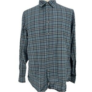 Mens Blue Plaid Cotton Long Sleeve Button Up Collared Dress‎ Shirt L Workwear